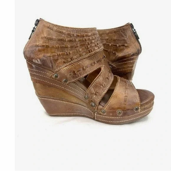 Bed Stu Tan Leather Wedge Sandals - Picture 2 of 11